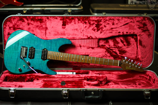 IBANEZ PRESTIGE MM-1 MARTIN MILLER SIGNATURE GUITAR TRANS AQUA BLUE w IBANEZ OHSC MADE IN JAPAN (MINT)