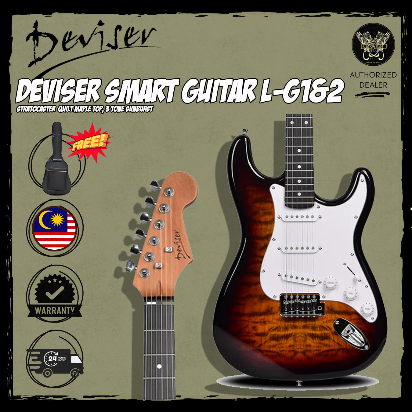 **FREE BAG** Deviser Smart Electric Guitar L-G1&2 Stratocaster with Build in Effect and Bluetooth