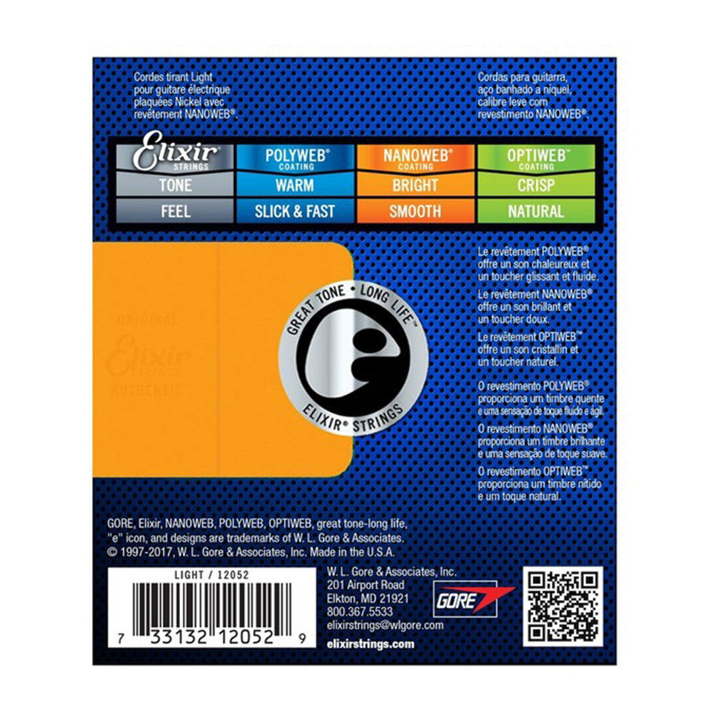ELIXIR 12052 10/46 LIGHT NANOWEB COATING NICKEL PLATED STEEL ELECTRIC GUITAR STRING
