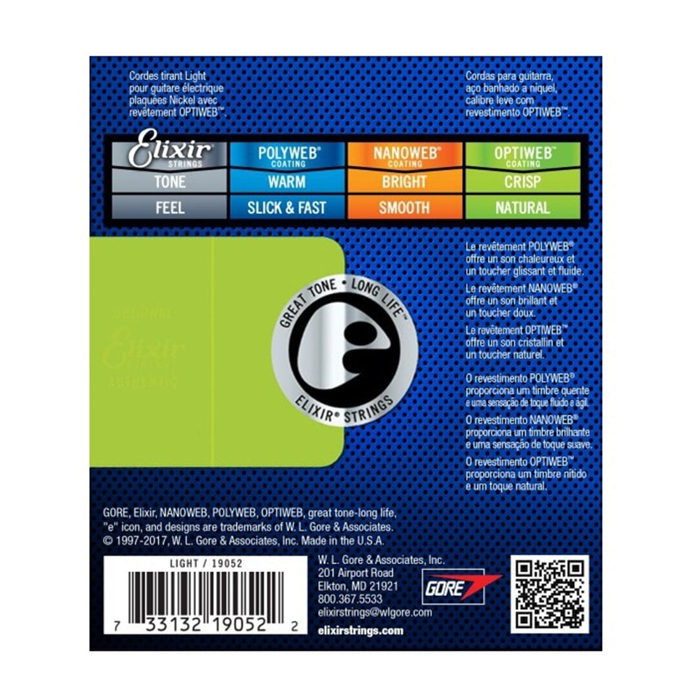 ELIXIR 19052 10/46 LIGHT OPTIWEB COATING NICKEL PLATED STEEL ELECTRIC GUITAR STRING