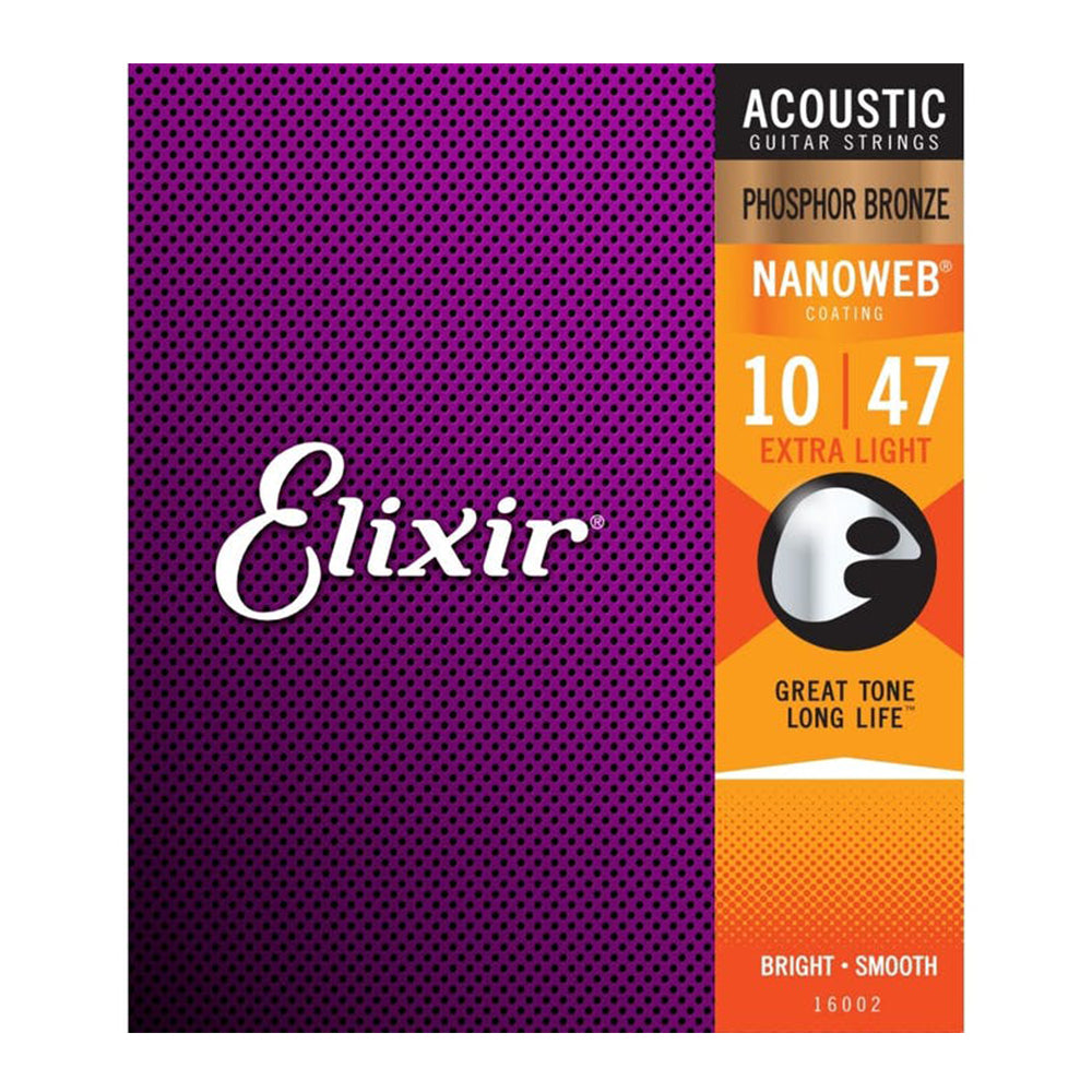 ELIXIR 16002 10/47 EXTRA LIGHT NANOWEB COATING PHOSPHOR BRONZE ACOUSTIC GUITAR STRING