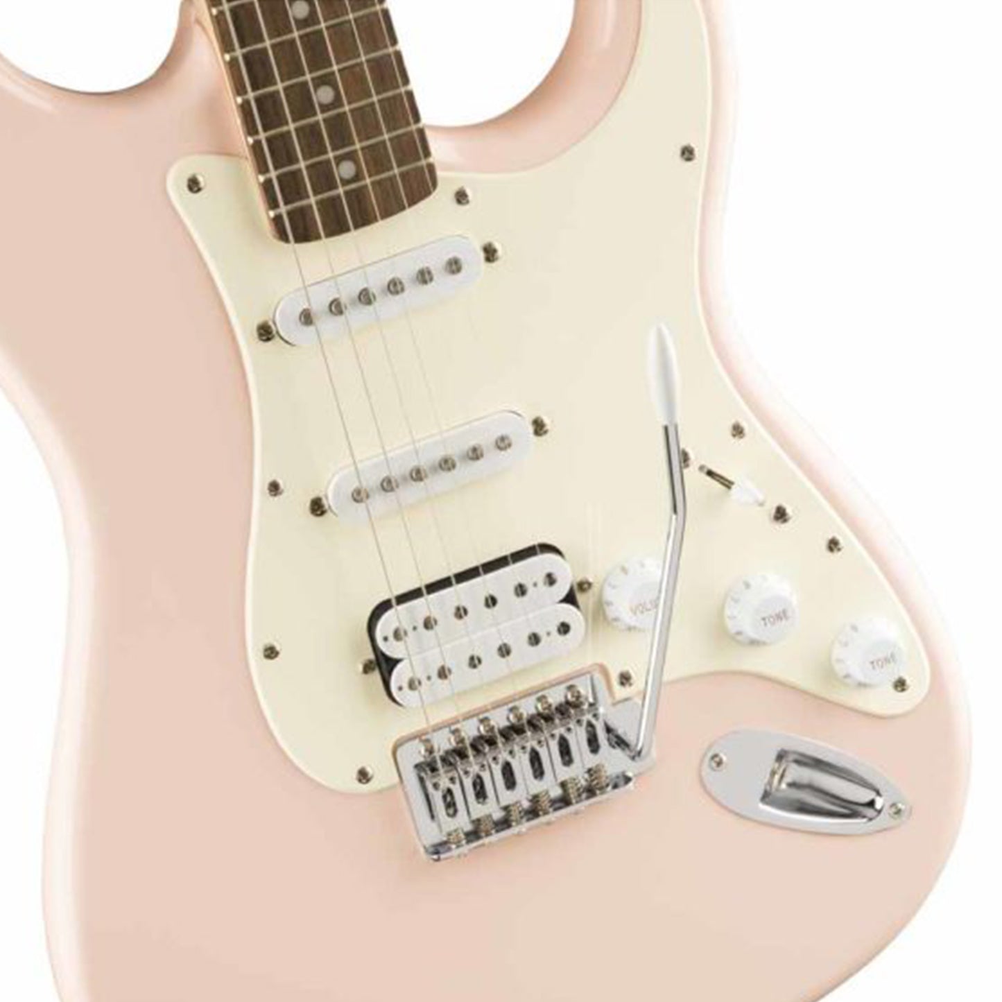 Squier Bullet HSS Stratocaster Electric Guitar w/Tremolo, Laurel FB, Shell Pink