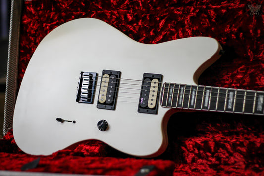 2019 FENDER JIM ROOT SIGNATURE JAZZMASTER V4 POLAR WHITE SATIN w FENDER BLACK TWEED HARDCASE (MINT)