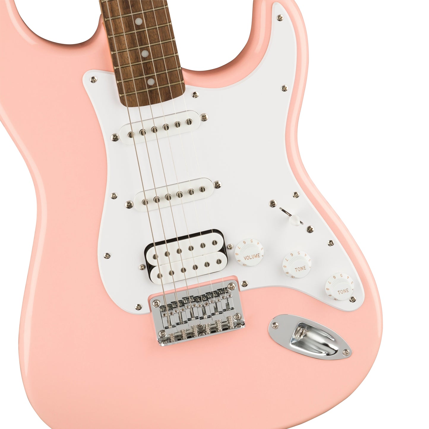 Squier Bullet Stratocaster HSS Hardtail Electric Guitar, Laurel FB, Shell Pink
