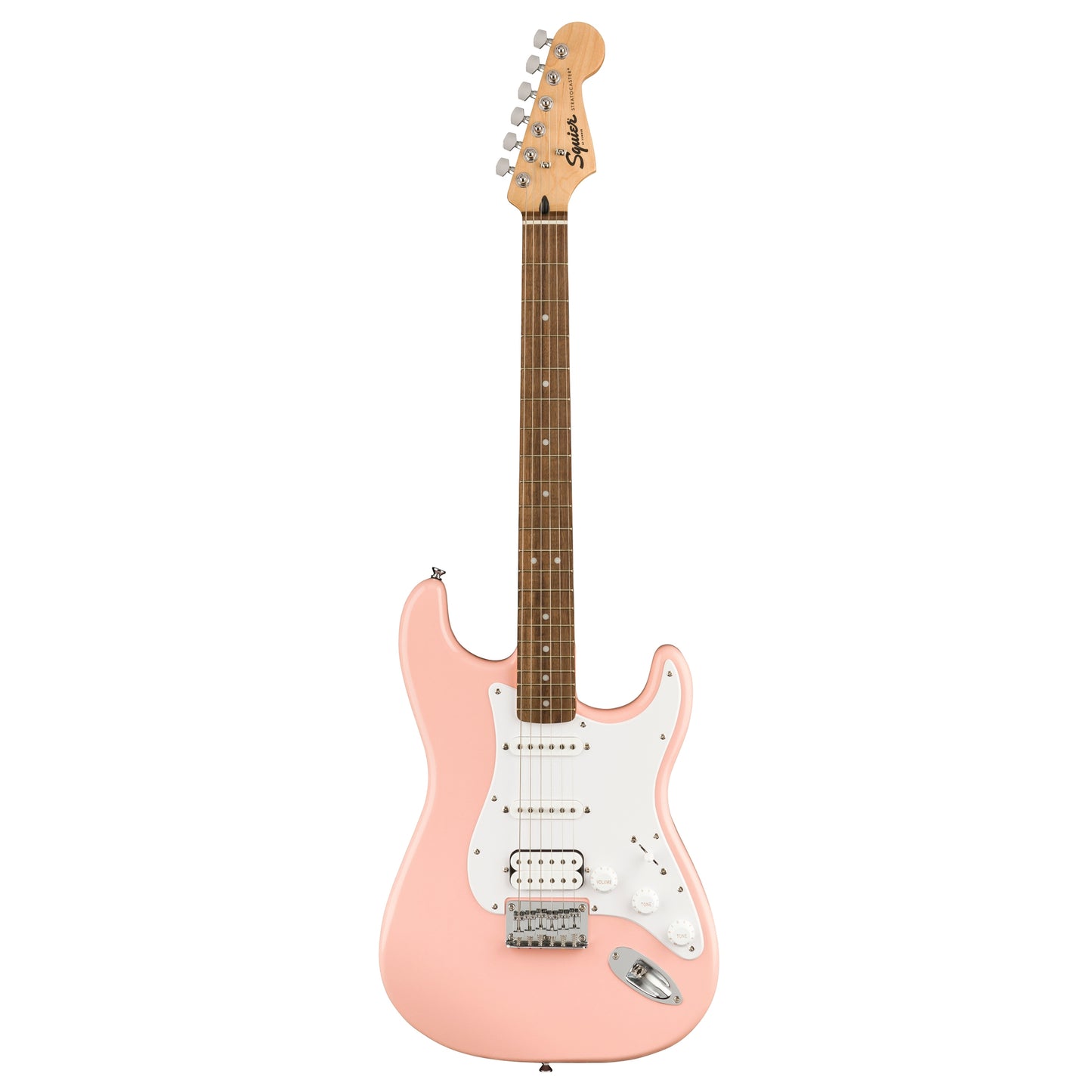 Squier Bullet Stratocaster HSS Hardtail Electric Guitar, Laurel FB, Shell Pink