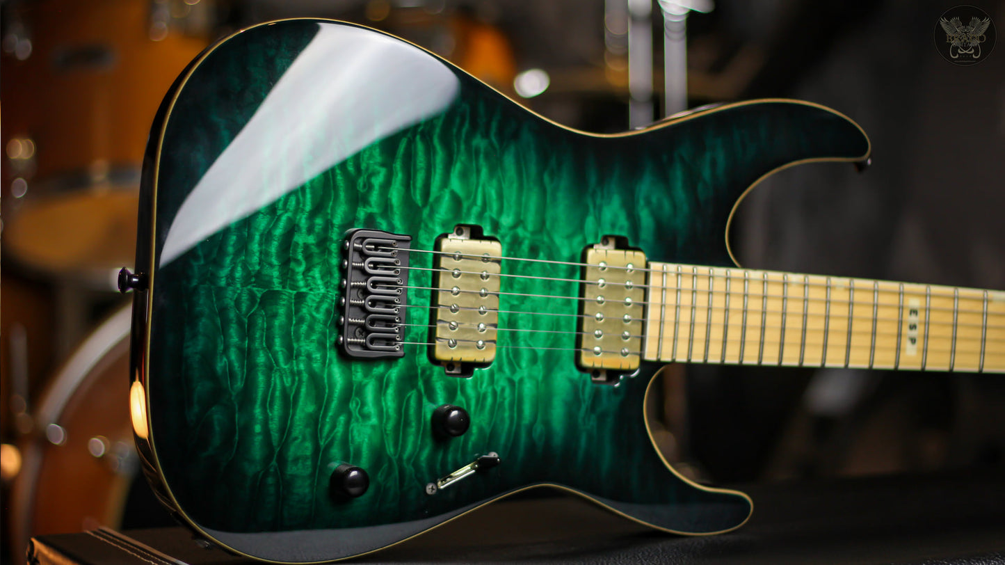 2019 ESP E-II M-II NT BLACK TURQUOISE BURST MADE IN JAPAN w ESP HARDCASE (MINT)