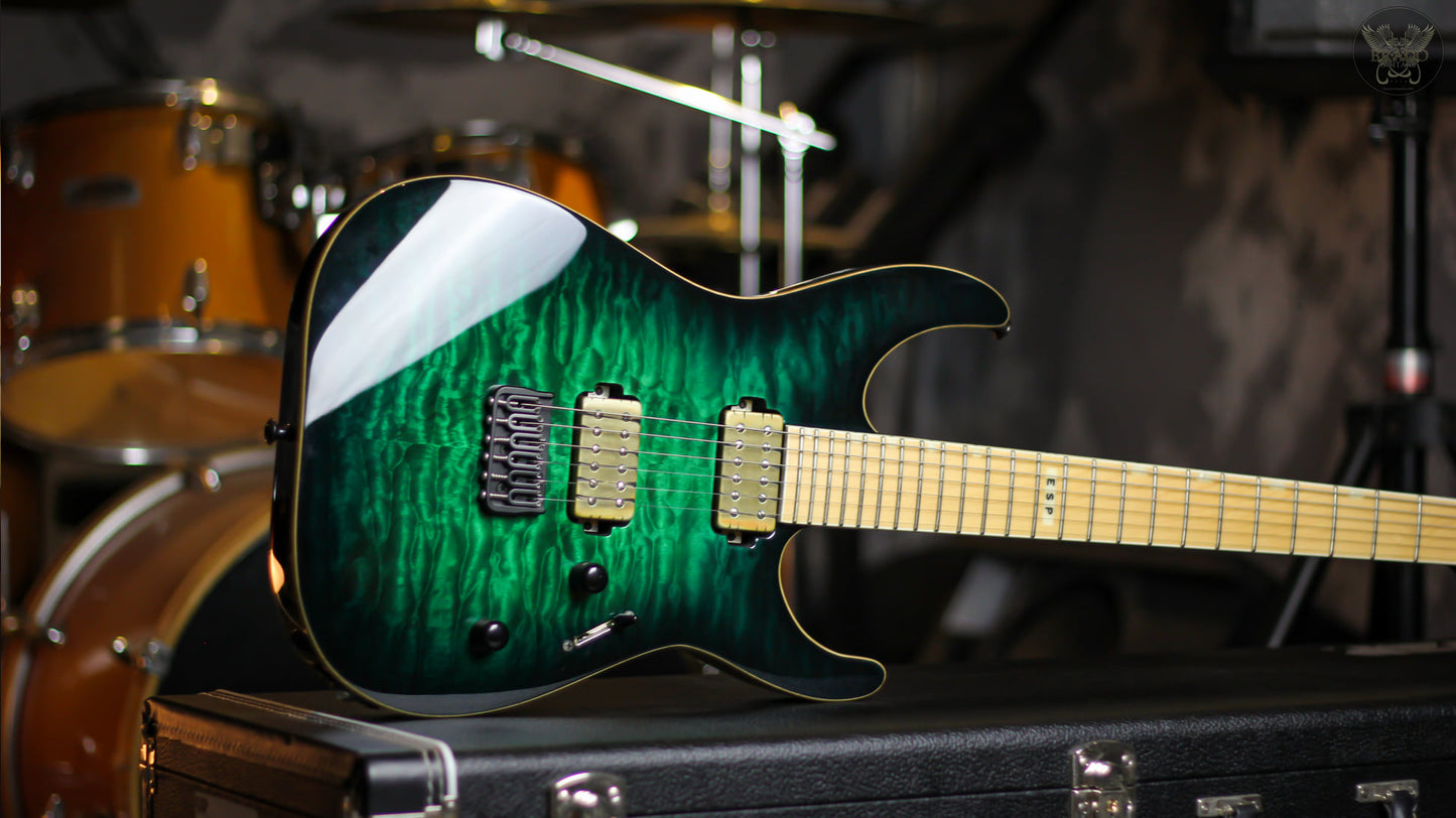 2019 ESP E-II M-II NT BLACK TURQUOISE BURST MADE IN JAPAN w ESP HARDCASE (MINT)