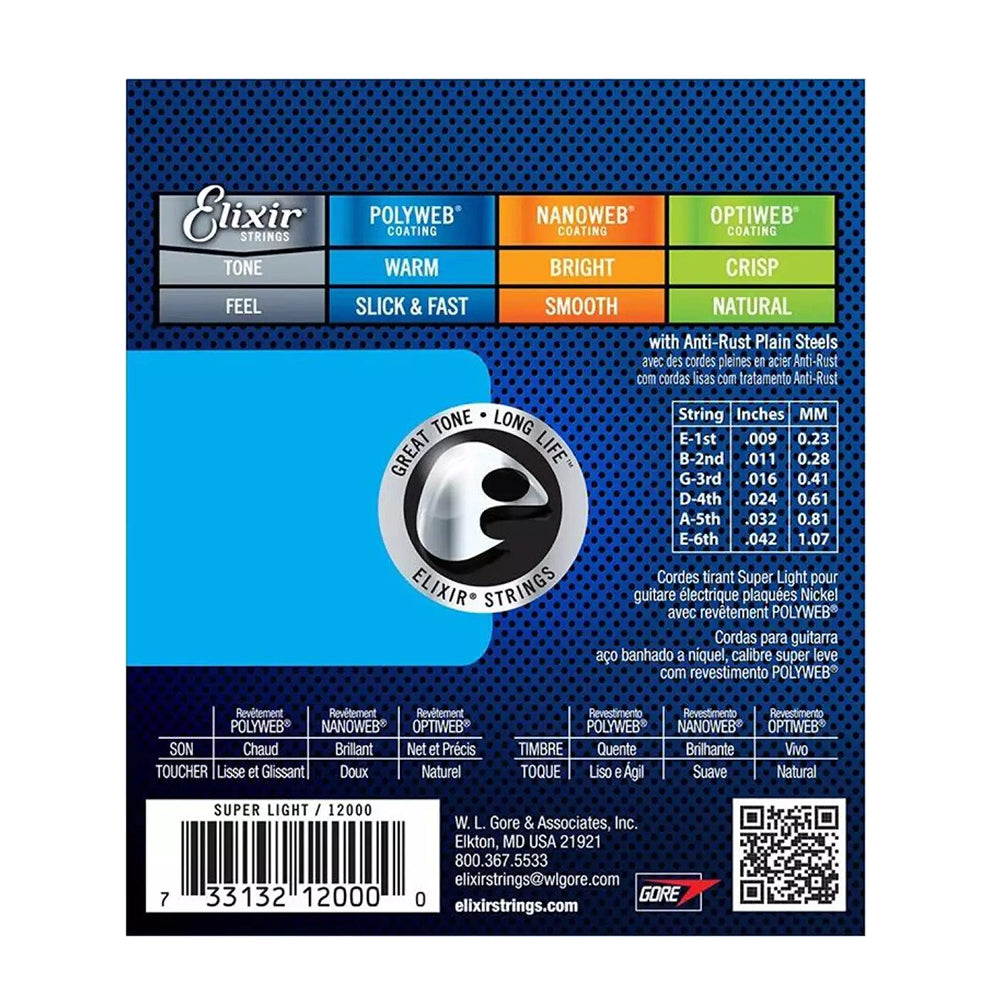 ELIXIR 12000 09/42 SUPERLIGHT POLYWEB COATING NICKEL PLATED STEEL ELECTRIC GUITAR STRING