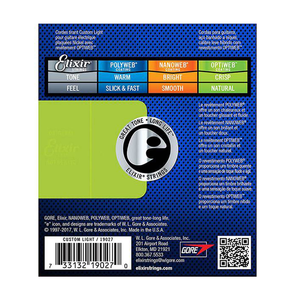 ELIXIR 19027 09/46 CUSTOM LIGHT OPTIWEB COATING NICKEL PLATED STEEL ELECTRIC GUITAR STRING