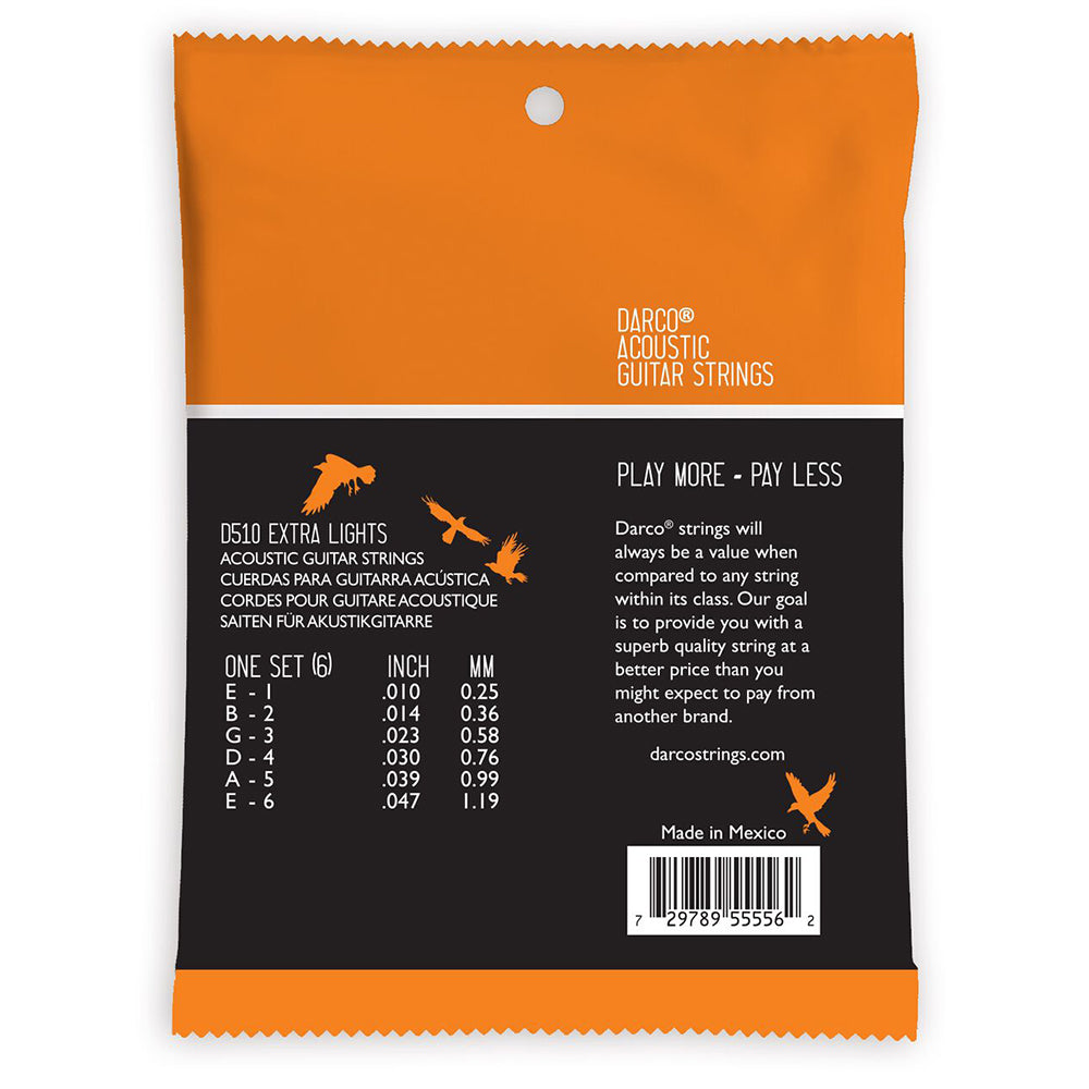 DARCO D510 ACOUSTIC GUITAR STRINGS 80/20 BRONZE EXTRA LIGHT 10-47