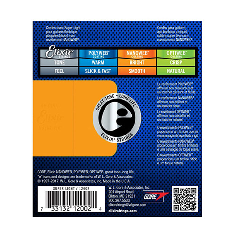 ELIXIR 12002 09/42 SUPER LIGHT NANOWEB COATING NICKEL PLATED STEEL ELECTRIC GUITAR STRING