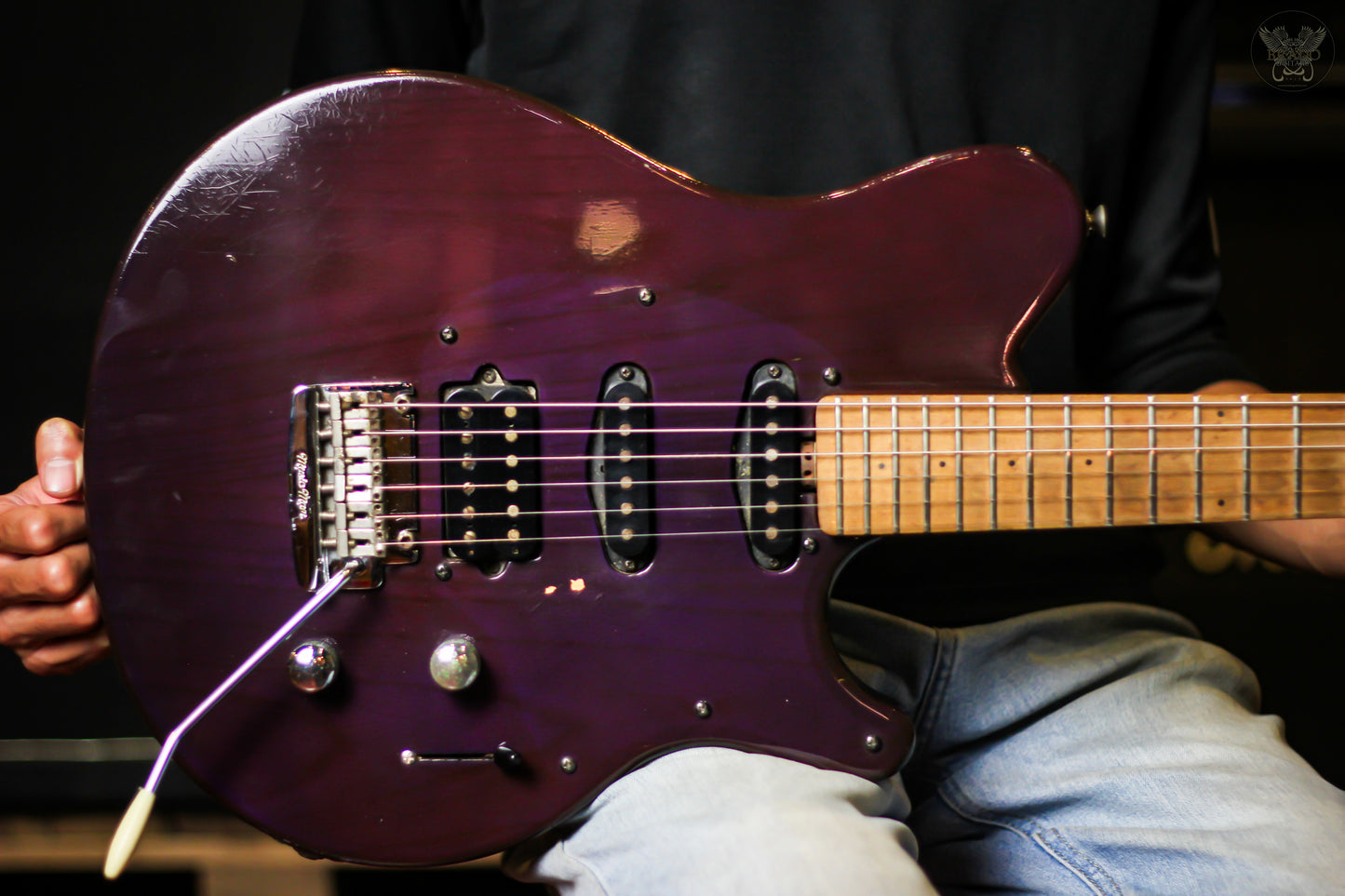 1997 MUSIC MAN AXIS SPORT TRANS PURPLE HSS MAPLE TREM MADE IN USA (USED)