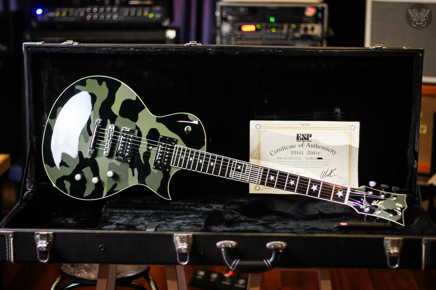 2009 ESP WILL ADLER ECLIPSE BLACK CAMO SIGNATURE GUITAR w ESP OHSC & COA MADE IN JAPAN (USED)