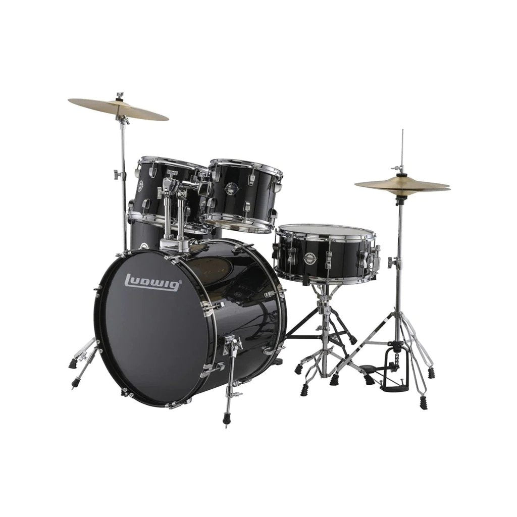 Ludwig LC19011 Accent Fuse 5-Piece Drums Set w/Hardware+Throne+Cymbal, Black Sparkle