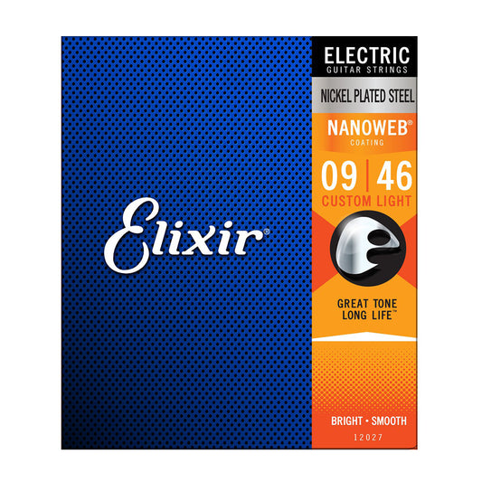 ELIXIR 12027 09/46 CUSTOM LIGHT NANOWEB COATING NICKEL PLATED STEEL ELECTRIC GUITAR STRING