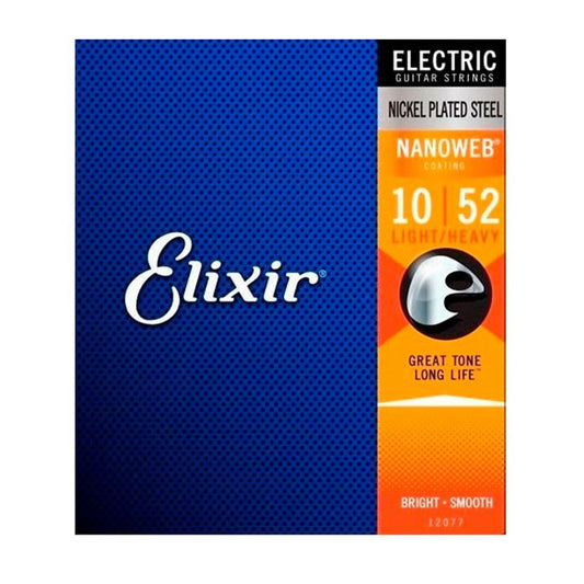 ELIXIR 12077 10/52 LIGHT/HEAVY NANOWEB COATING NICKEL PLATED STEEL ELECTRIC GUITAR STRING
