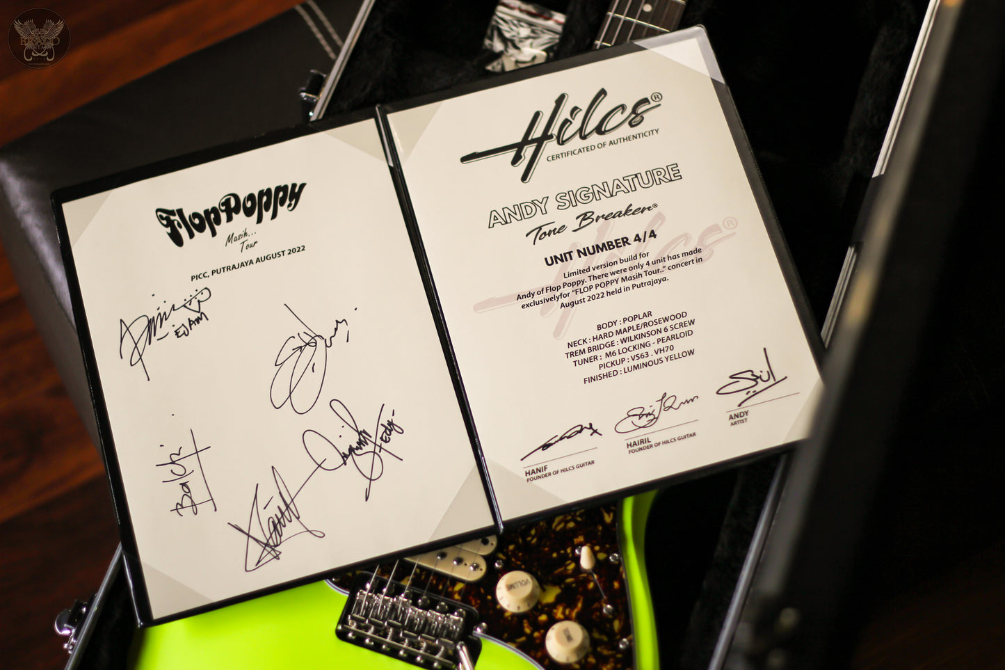 **RARE** HILCS LIMITED EDITION ANDY FLOP POPPY SIGNATURE TONE BREAKER #4 LUMINOUS YELLOW w HARDCASE HANDCRAFTED IN MALAYSIA (NEW)