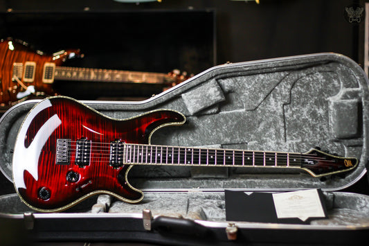 MAYONES REGIUS CORE 6 TRANSPARENT DIRTY RED BURST w MAYONES HISCOX HARDCASE HANDCRAFTED IN POLAND (USED)