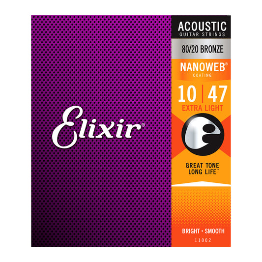 ELIXIR 11002 10/47 EXTRA LIGHT NANOWEB COATING 80/20 ACOUSTIC GUITAR STRING