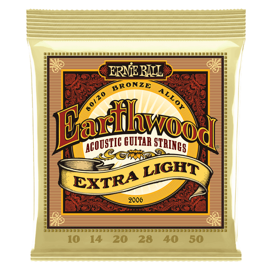 ERNIE BALL EARTHWOOD EXTRA LIGHT 80/20 BRONZE ACOUSTIC GUITAR STRINGS 10-50 SET