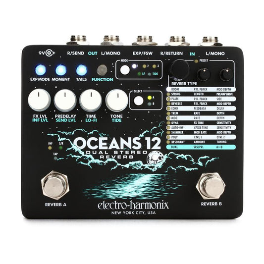 Electro-Harmonix Oceans 12 Dual Stereo Reverb Guitar Effects Pedal