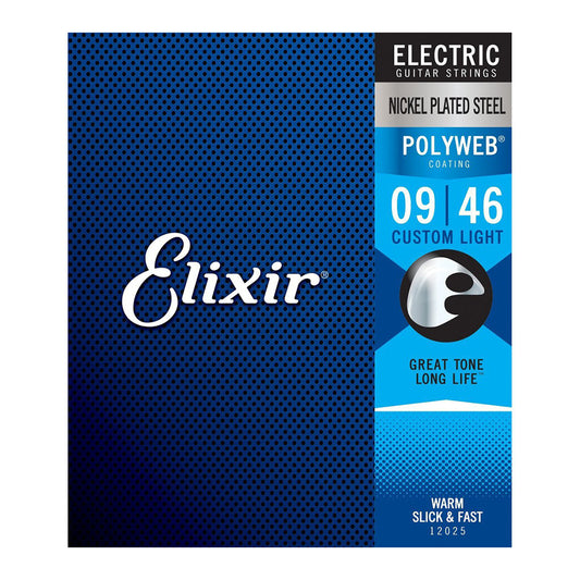 ELIXIR 12025 09/46 CUSTOM LIGHT POLYWEB COATING NICKEL PLATED STEEL ELECTRIC GUITAR STRING